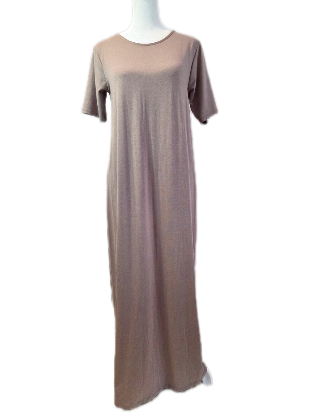 Zenana Outfitters Taupe Short-Sleeve Maxi Dress